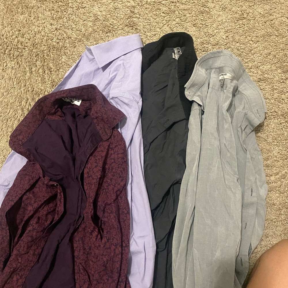 Express Men's Dress Shirts in Purple, Gray, and Light Blue